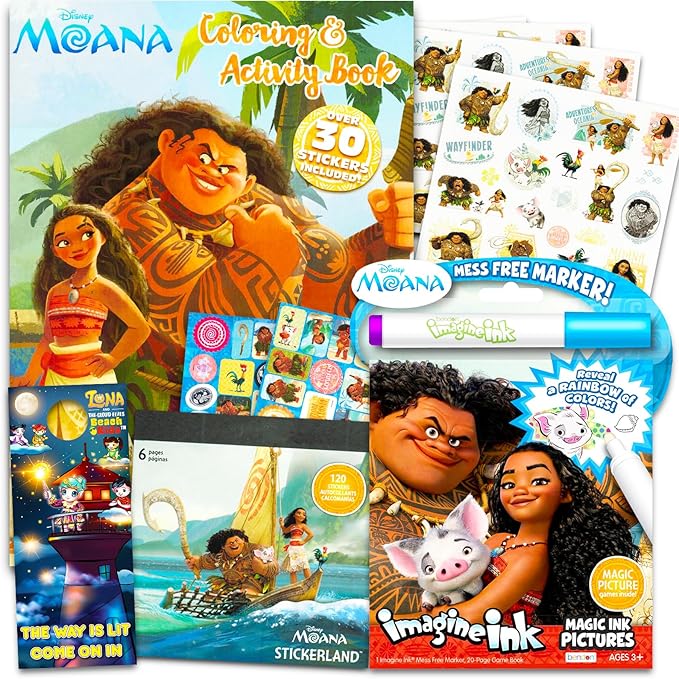 Moana Coloring and Activity Books for Girls Ages 4-8 - Bundle with Moana Imagine Ink Coloring Book, Color and Trace Book, Stickers, More | Moana Coloring Book No Mess