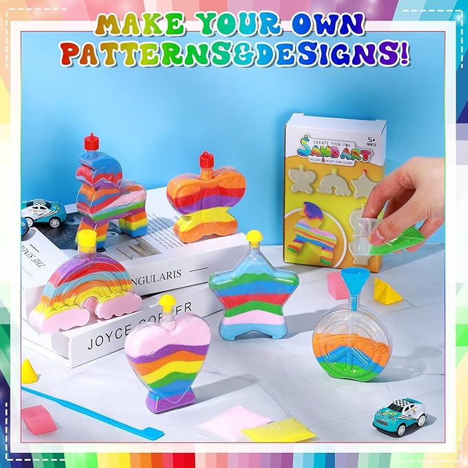 Vertintong 12 Sets Kids Sand Art Activity Kit for Birthday Party Favors Create Your Own Colored Sand Art Includes Sand Bottles with Funnels and Sticks, Bags of Sand for DIY Craft 1960s Party Favors