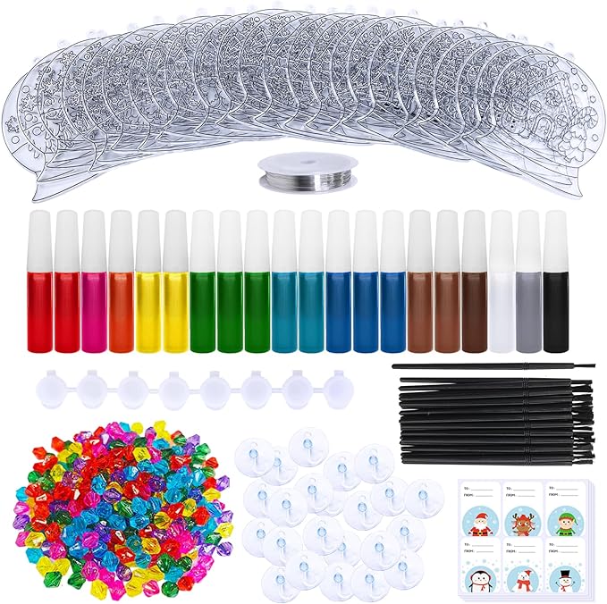 Winlyn 24 Sets Christmas Snow Globe Suncatcher Ornaments DIY Window Paint Art Suncatchers Craft Kits Winter Christmas Snow Globe Sun Catchers for Kids Holiday Classroom Party Decorations Art Project