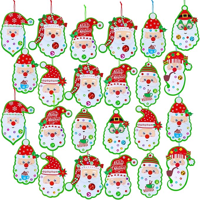 Winlyn 32 Sets Bulk Santa Christmas Ornaments Decorations Craft Kits School Arts and Crafts Foam Santa Christmas Stickers for Kids Holiday Xmas Festive Classroom Activities Party Favors Art Project