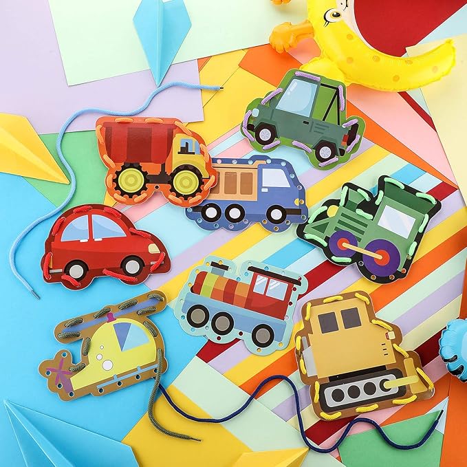 Zonon 8 Pieces Kids Lacing Cards Sewing Cards in 8 Patterns Lacing Games for Developing Imagination Education Supplies Children Sewing Game Favors (Transportation Style)