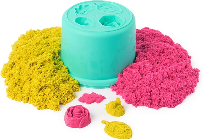 Kinetic Sand, SquishBlossom Blooming Flower with 8oz Neon Yellow & Pink Play Sand, Pot & Molds, Gifts for Mom & Kids, Arts and Crafts Sensory Toys