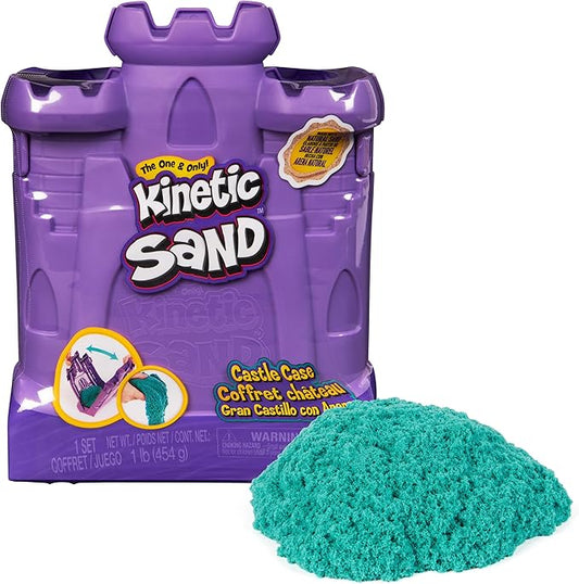 Kinetic Sand, Castle Case with 1lb Teal Play Sand, Storage Container, Sensory Toys for Kids Ages 3 and up