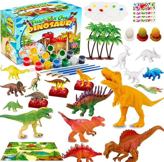 FUNZBO Painting Kits for Kids, Arts and Crafts with Art Supplies, Dinosaur Figures Ready to Paint, Toys Gifts for Toddlers Boys Girls 3-12