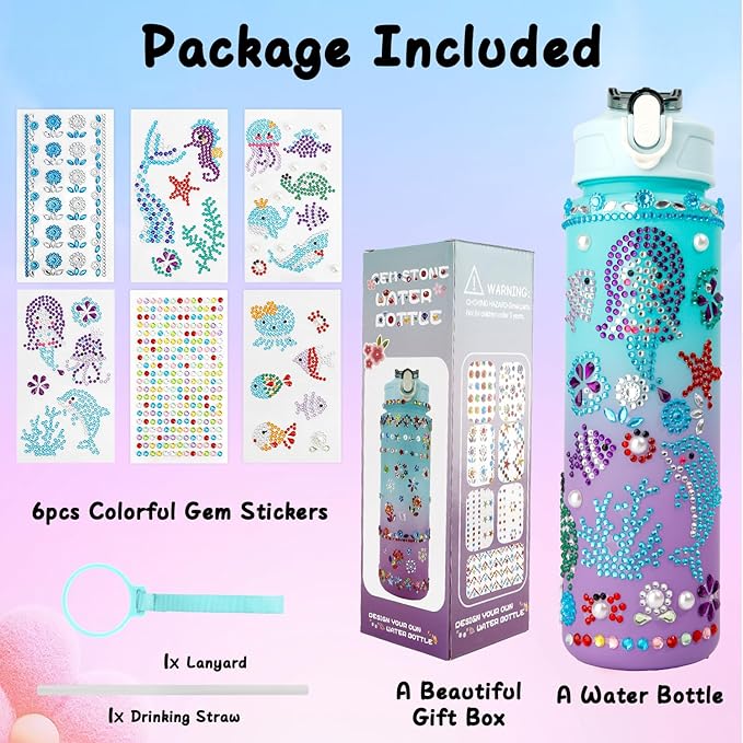 Valentines Day Gifts for Girls Decorate Your Own Water Bottle Kits for Girls 4-12 Girls Water Bottle Gem Stickers DIY Arts and Crafts Kits Supplies for Girl Birthday Easter Gifts for Girls Green