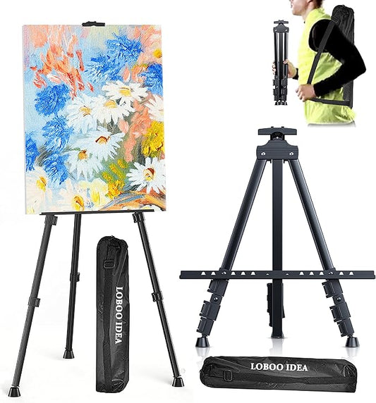 Portable Artist Easel Stand, Art Drawing Easels for Painting Canvas Wedding Signs & Display，Adjustable Height Painting Easel with Bag, Height from 17" to 60" (2 Pack, Black)