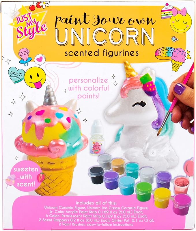 Just My Style Paint Your Own Scented Unicorn Figurines – Paint Your Own Waterless Ceramic Diffuser – Paintable Scented Unicorn Figurines – Customize with Pearlized Paints, Glitter & Sweet Scents