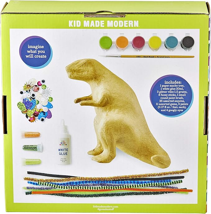 Kid Made Modern T-Rex Dinosaur Paper Mache Kit with Ornaments for Crafts - Kids DIY Engineering Kit for STEAM Projects (Ages 6+)
