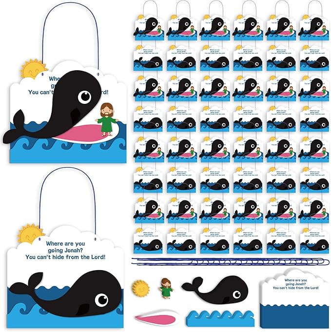 Wenqik 48 Pcs Jonah and The Whale Craft Kit DIY Christian Sunday School Crafts Jonah and The Whale Decorations Make Your Own Jonah and The Whale Set for Kids Classroom Fun Activities Art Supplies