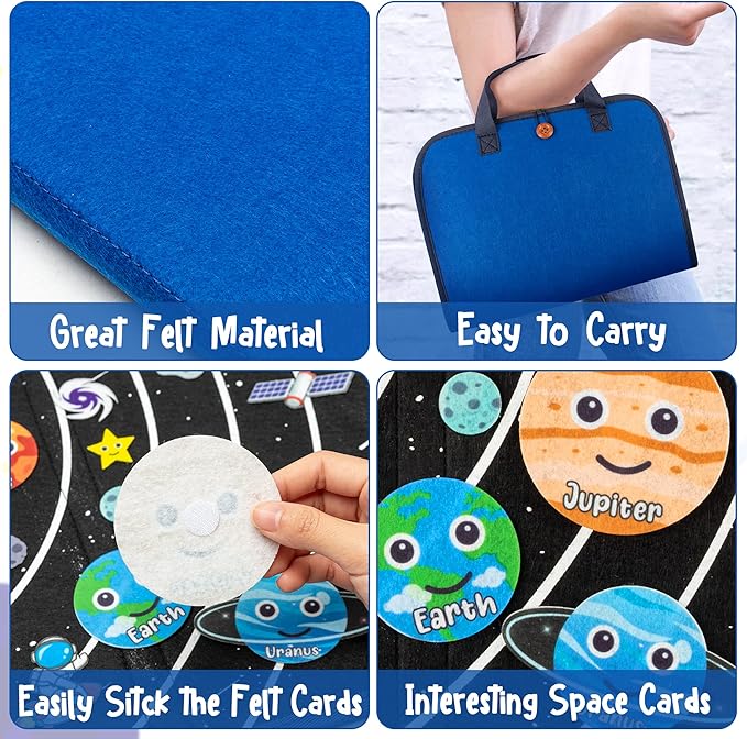 WATINC 25Pcs Outer Space Travel Felt-Board Story Set Portable Felt Board Solar System Universe Storytelling Planets Astronaut Galaxy Themed Preschool Early Learning Interactive Play Kit for Toddlers