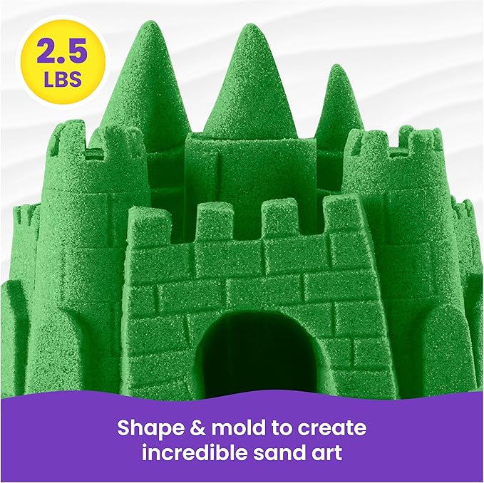 Kinetic Sand, 2.5lbs Green Play Sand, Moldable Sensory Toys for Kids, Resealable Bag, for Ages 3 and up