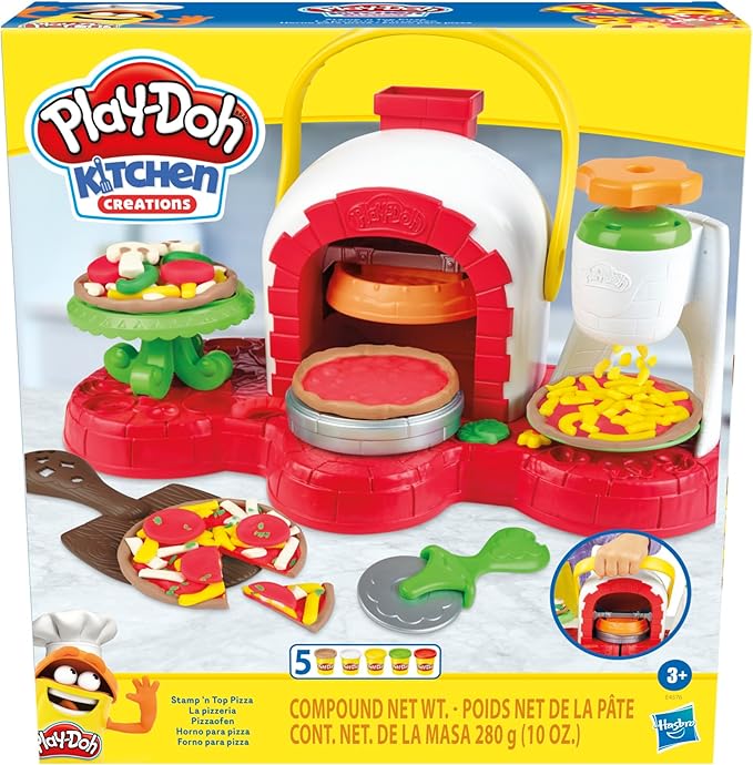 Play-Doh Kitchen Creations Stamp 'n Top Pizza Oven Toy, 5 Modeling Compound Colors, Back to School Classroom Supplies, Play Food & Cooking Toys for Kids, Preschool Toys, Ages 3+