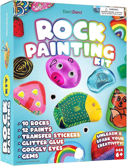 Dan&Darci Rock Painting Kit for Kids - Arts and Crafts for Girls & Boys Ages 6-12 - Easter Craft Kits Art Set - Supplies for Rocks Paint - Best Tween Gift Ideas for Kid Activities Age 6 7 8 9 10 11