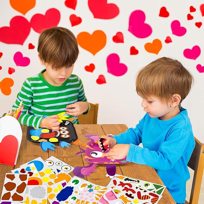 WATINC 9Pcs Monster Paper Plate Art Kits for Kids DIY Craft Sticker Card Preschool Family Games Educational Party Supplies Art Handmade Project Classroom Groups Activity Valentine's Day Decoration