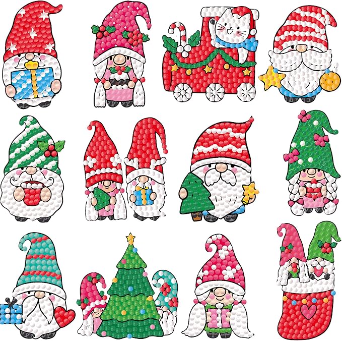 MEIEST 40 PCS Christmas Diamond Art Painting Stickers Kits,Diamond Art Mosaic Stickers by Numbers Crafts Set for Kids,Creative Handmade Art Craft Gift