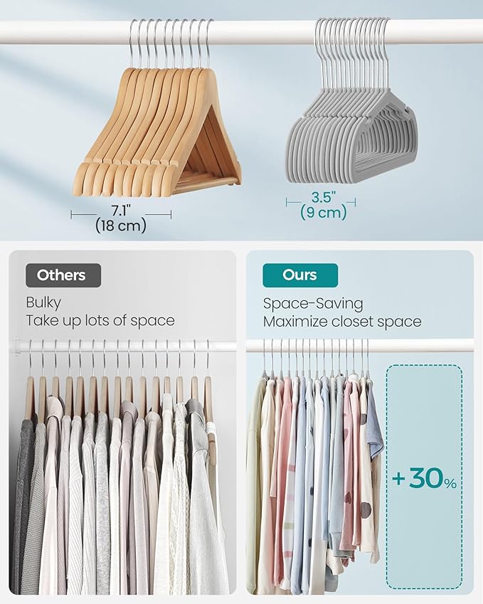 SONGMICS Baby Hangers 50 Pack, 11 x 6.9 Inches, Kids Hangers for Closet, Non-Slip Velvet Hangers, Childrens Hangers, Space-Saving Clothes Hangers, Wide Shoulder Notches, Dove Gray UCRF037G01