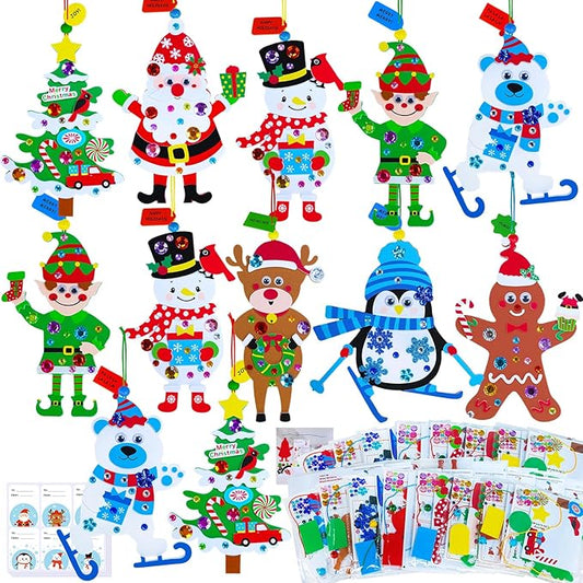 Winlyn 24 Set Christmas Craft Kits - Winter Crafts DIY Ornaments & Decorations - Festive Foam Stickers - Arts & Crafts for Kids - Holiday Home & Classroom Activities - Party Favors