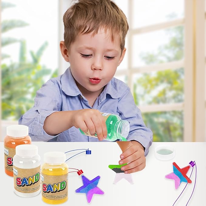 ArtCreativity Craft Sand Super Pack - Set of 24 - Includes 10 Big Tubes of Colorful Sand & 14 Star Shaped Necklaces - Fun Party Favor, Prize and Crafts - for Boys and Girls Ages 3+