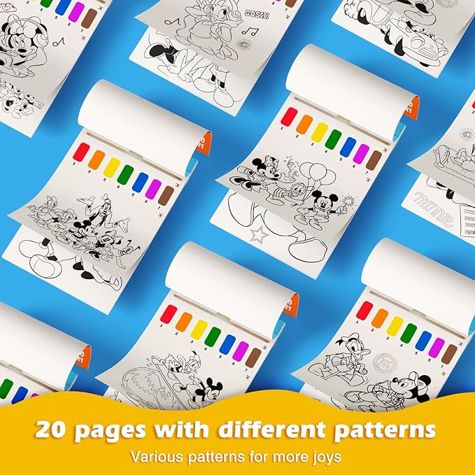 Paint with Water Coloring Book for Kids, 3 in 1 Watercolor Painting Books Kit for Kids Ages 4 5 6 7 8, Cute Cartoon Character Water Color Paint Set Art Craft Gift for Drawing with 2 Brushes