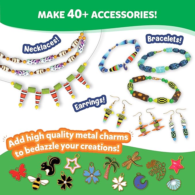 Skillmatics Craft Activity - Roll-Up Beads Jungle Party DIY Kit, 500+ Charms & Beads, Create 40+ Necklaces, Earrings and Bracelets, Gifts for Tweens and Girls, Ages 6, 7, 8, 9, 10, 11, 12, 13