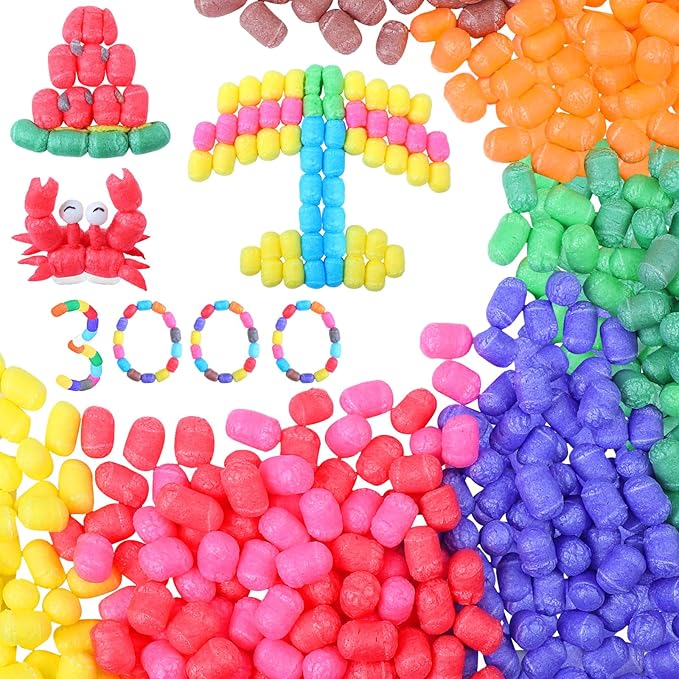 Junkin 3000 Pcs Magic Foam for Crafts Bulk Puffs Corn Craft Kit Christmas Gift for Preschool DIY Kindergarten School Stem Building Model Toys Stimulates Creativity Supplies Crafts
