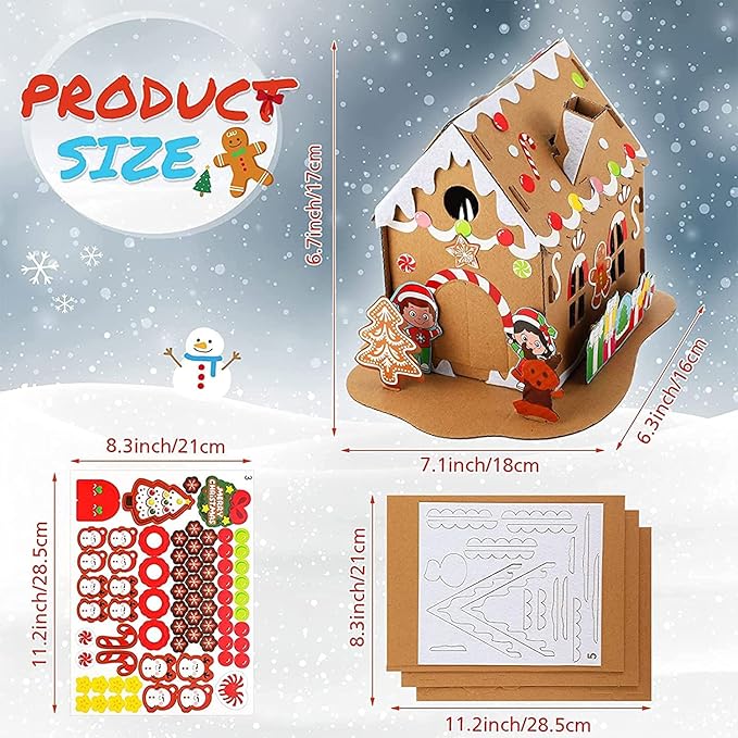 Sumind 3 Sets Christmas Gingerbread House Kit Small Xmas DIY Craft Kit Mini Christmas Cardboard Make-a-Gingerbread House Craft for Christmas Party Craft Holiday Supplies Decor(Classic Style)