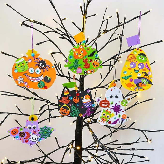 Winlyn 36 Sets Halloween Craft Kits Fall Crafts DIY Pumpkin Bat Black Cat Ghost Candy Corn Frankenstein Ornaments Art Sets Halloween Foam Stickers for Kids Classroom Activities Halloween Party Treats