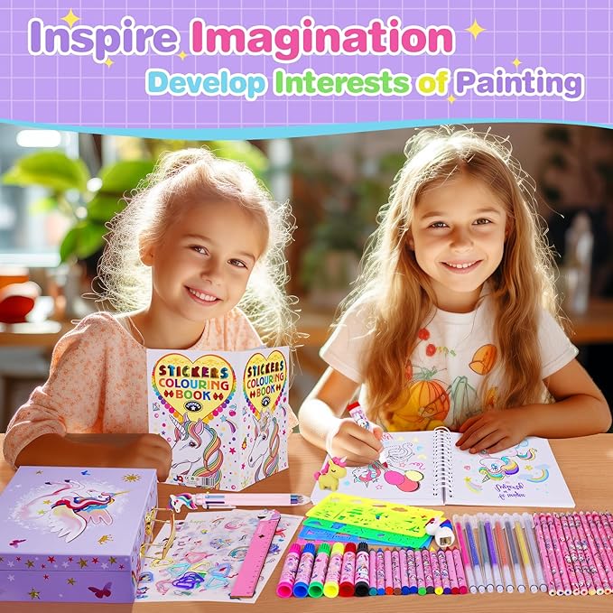 homicozy Art Supplies for Kids,66PCS Drawing Kits with Unicorn Storage Case for Girls Age 4-12,Coloring Art Case,Crayon,Colored Pencils,Coloring Book Sketch Book Drawing Stuff,Gift Toys for Girls 4 Up