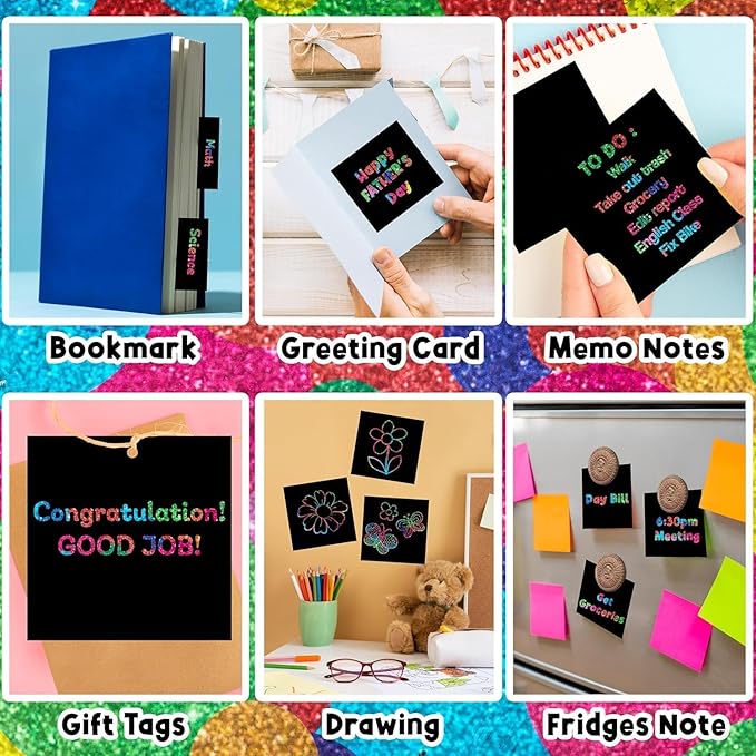 PURPLE LADYBUG Rainbow Holographic Scratch Art Mini Notes - Easter Basket Stuffers for Girls, Teen Girl Gifts, Cool Trendy Stuff, Arts and Crafts for Kids Ages 4-12