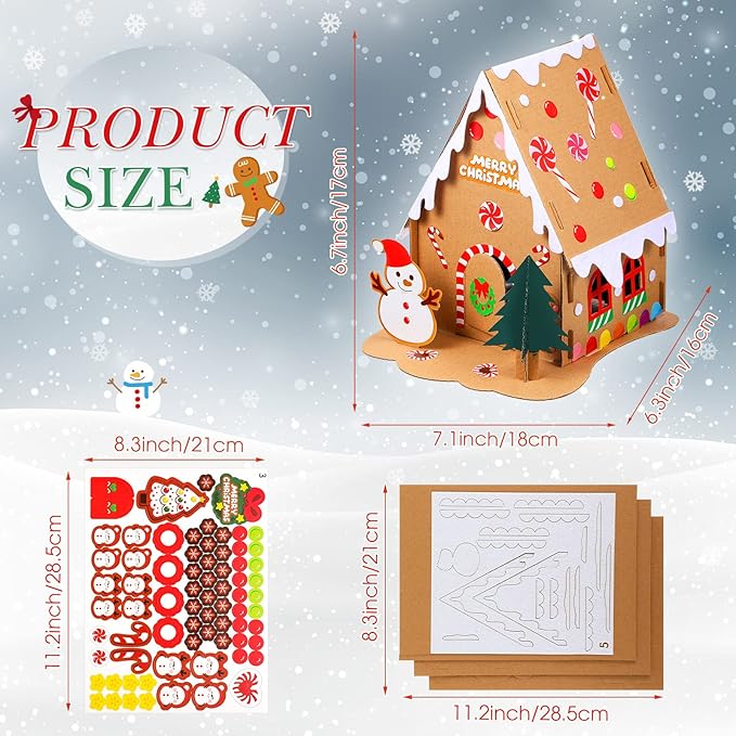Yunsailing 6 Set Christmas Cardboard Gingerbread House Kit Christmas DIY Crafts Decorations Fun Xmas Holiday Home Party Gifts