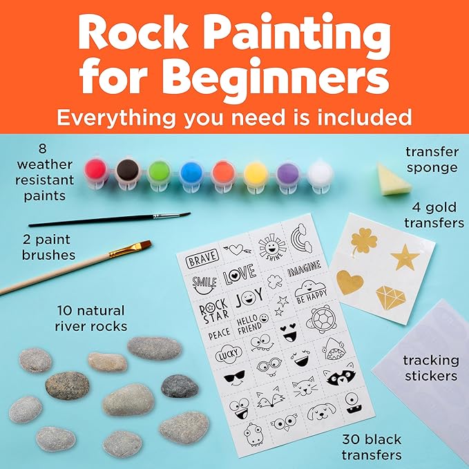 Creativity For Kids Hide and Seek Rock Painting Kit - Arts and Crafts for Kids Ages 6-8+, Gifts for Kids, Craft Kit with 10 Rocks and Waterproof Paint, Small