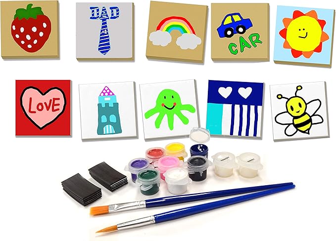 VHALE Paint Your Own Magnetic Fiberboard Tile Art, 10 Sets of MDF Tiles (2.5 x 2.5 inch) with Non Scratch Magnets, Fridge and School Locker Decor, Classroom Arts and Crafts, Party Favor for Kids