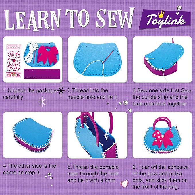Toylink First Sewing Kit for Kids Beginners Arts Crafts for Girls Ages 4 5 6 7 8 Learn to Sew Unicorn Purse Bags Picture Frame Pen Holder DIY Felt Craft Kits Toddler Gifts