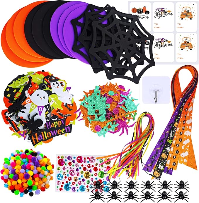 Winlyn 12 Sets Halloween Wreath Signs Decorations DIY Halloween Craft Kits Fall Kids Crafts Art Sets Ghost Spider Web Witch Hat Pumpkin Foam Stickers Arts and Crafts for Kids Home Classroom Activities