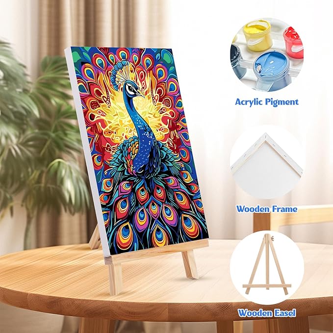 MISCER 4 Pack Paint by Numbers for Adults Beginner, Animals Paint by Number Kits with Easel, DIY Acrylic Oil Painting Suitable for Home Decoration (8 * 12 Inch)