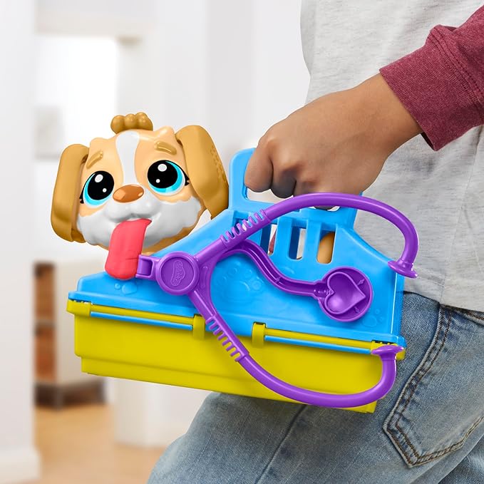 Play-Doh Care 'n Carry Vet Playset for Kids 3 Years and Up with Toy Dog, Storage, 10 Tools, and 5 Modeling Compound Colors, Non-Toxic