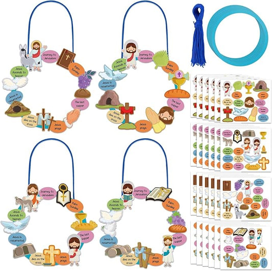 Crtiin 24 Pcs Religious Easter Wreath Craft Kit Christian Easter Crafts for Kids Make Your Own Religious Easter Craft for Kids Easter Home Activities Sunday School Supplies Basket Stuffers Gifts