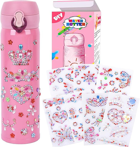 YOFUN Create Your Water Bottle with Tons of Rhinestone Gem Stickers - Craft Kit & DIY Art Set for Children, Gift for Girls - 17 OZ BPA Free Stainless Steel Vacuum Insulated Mug (Gemstone)