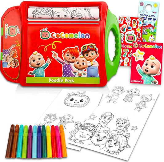 Cocomelon Coloring Activity Doodle Desk Set - 17 Pc Arts and Crafts Bundle with Coloring Pages, Stickers, Tattoos, and More | Drawing Pack for Kids