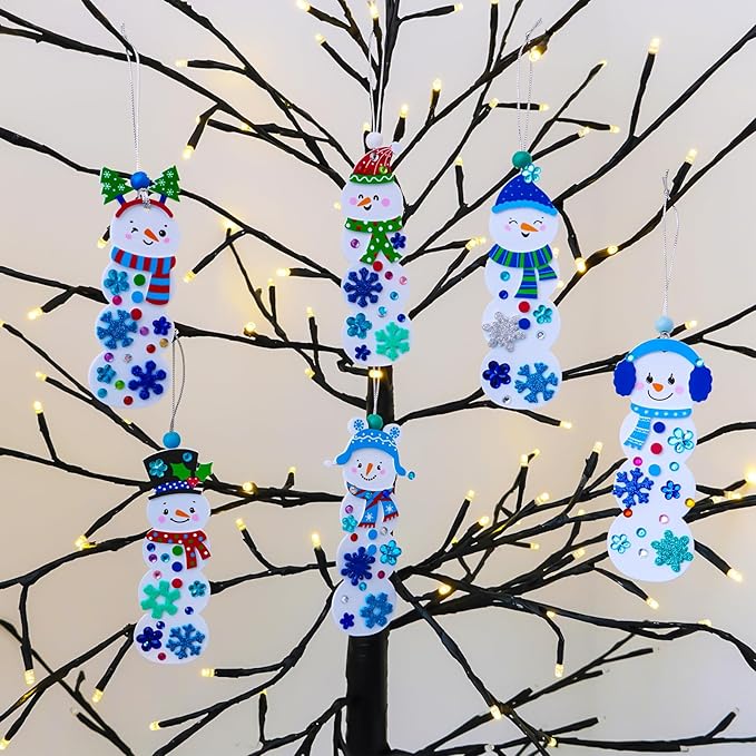 Winlyn 24 Sets Christmas Craft Kits Winter Crafts DIY Christmas Snowman Bookmarks Ornaments Art Sets Snowman Christmas Foam Stickers Arts and Crafts for Kids Holiday Classroom Activities Party Favors