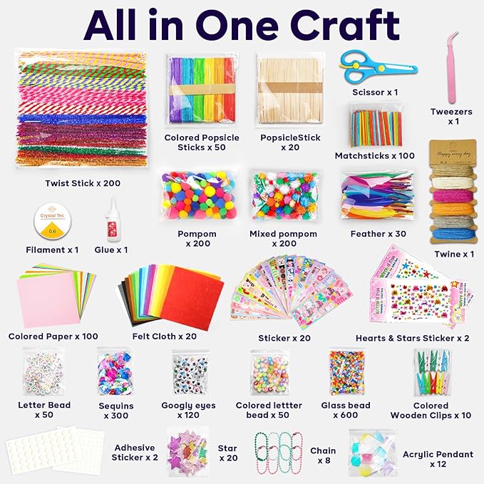 FUNZBO Arts and Crafts Supplies -St Patricks Day Crafts for Girls Age 3, 4, 5, 6, 7, 8, 9 Years Old, Craft Kit with Pipe Cleaners, Pompoms & Craft Tools, Birthday Gifts for Kid, Boys & Girls