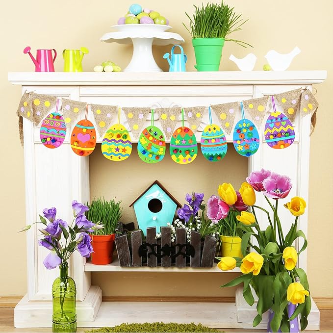 Winlyn 32 Sets Easter Egg Ornaments Decoration DIY Easter Craft Kits Assorted Foam Easter Egg Ornaments Easter Foam Stickers for Kids Party Favors Easter Spring Classroom Activity Art Project