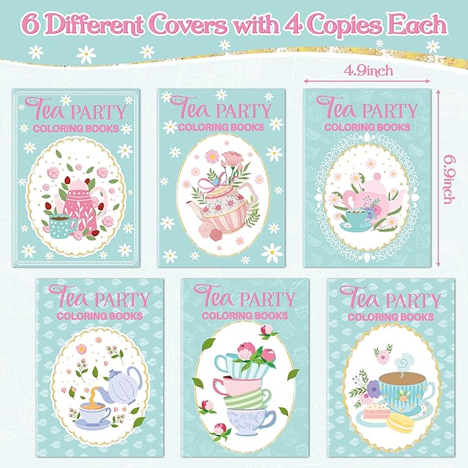 Tea Party Coloring Books for Kids 48Pcs Bulk Tea Time Themed Mini Coloring Booklet DIY Art Drawing Book with Teapots Cups for Toddlers Kids Classroom Birthday Party Favors Goodie Bag Filler