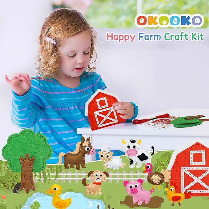 OKOOKO Animal Sewing Craft Kit, Sewing Craft Kit for Kids, DIY Crafting and Sewing Set, Plush Craft, Art Craft Kits, Fun and Educational Craft Set, Sew Your Own Felt Animals Craft Kit