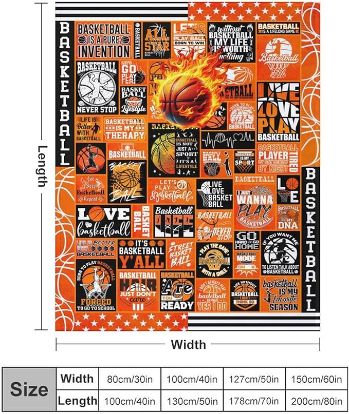 Basketball Throw Blanket - Soft Flannel Sports Basketball Blankets for Teens Adults Women Men Basketball Lovers - Warm Basketball Throw Blankets for All Season Lap, Chair, Sofa - 70"x50"