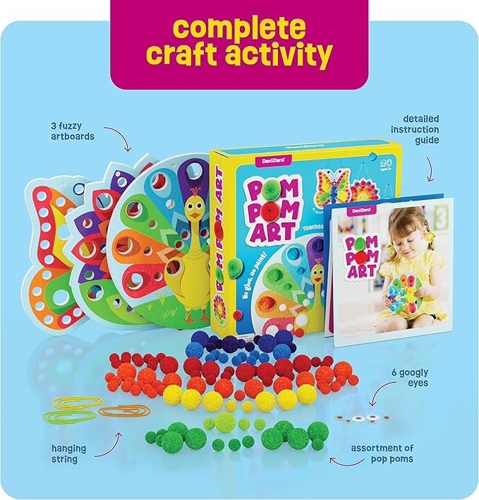 Pom Pom Arts & Crafts Kit for Toddlers - Toddler Art Activity Easter Craft for Little Boys & Girls Ages 3, 4, 5, 6 Years Old Kids Sensory Activities - Builds Fine Motor Skills & Hand-Eye Coordination