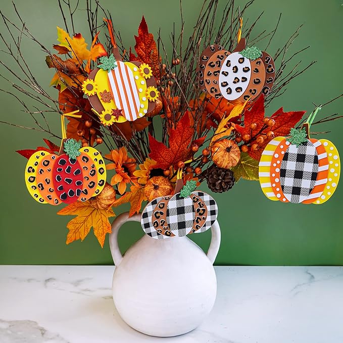 Winlyn 24 Sets Fall Pumpkin Crafts DIY Fall Pumpkin Ornaments Decorations Craft Kits Pumpkin Maple Leaf Foam Stickers Pumpkin Arts and Crafts for Kids Thanksgiving Halloween Party Classroom Activities