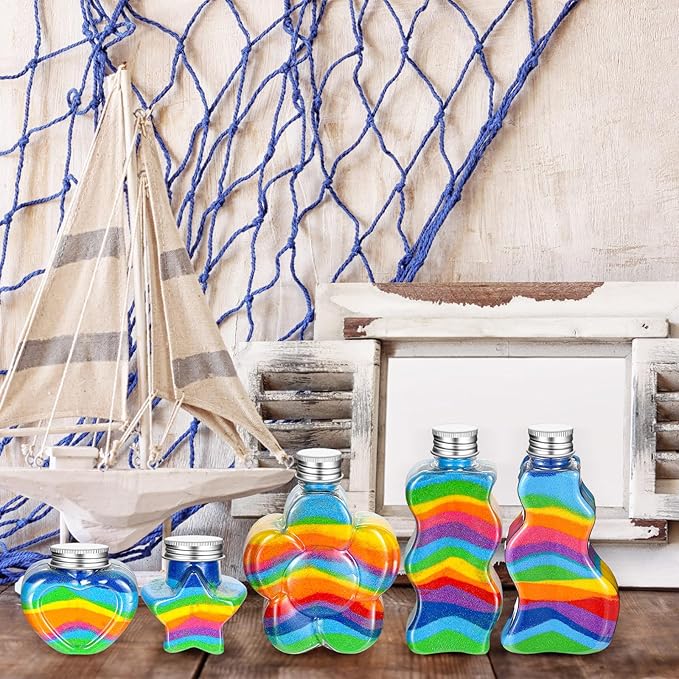 Tanlade 50 Pcs Sand Art Bottles Plastic Sand Art Containers with 10 Funnels Sand Art Bottles Kits for Kids Craft Collection Bottles for Craft DIY Art Activity Party Group, Sand Not Included (Silver)