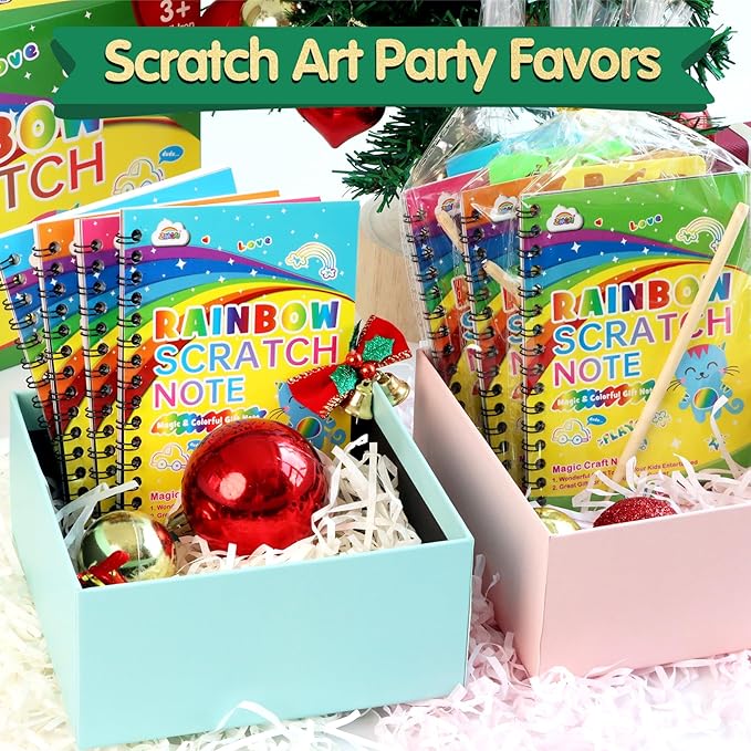 ZMLM Scratch Art Party Favors: 16 Pack Rainbow Scratch Paper Art Craft Notebooks for Kids Age 3-12 Classroom Prize Art Party Supplies Birthday Goodie Bag Stuffers Easter Christmas Gift for Girls Boys