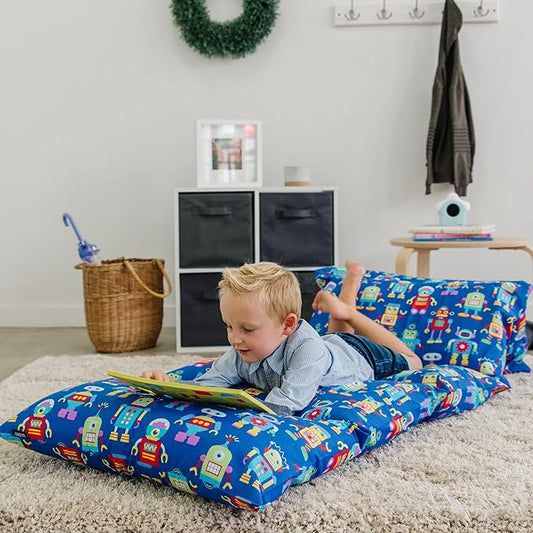 Wildkin Kids Floor Lounger: Ideal for Boys and Girls, Travel-Friendly, Perfect for Sleepovers - Pillow Lounger for Kids, Requires Standard Size Pillows Not Included (Robots)